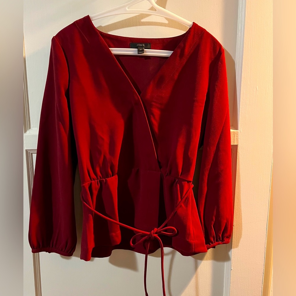 J Crew red faux wrap top